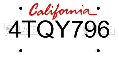 4TQY796 California License Plate