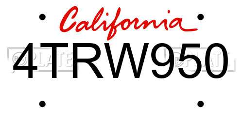 4TRW950 California License Plate