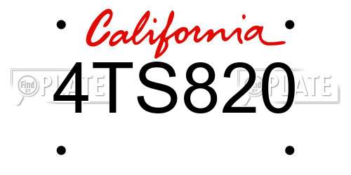 4TS820 California License Plate