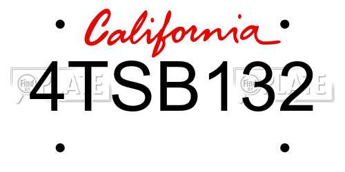 4TSB132 California License Plate