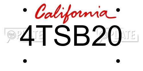 4TSB20 California License Plate