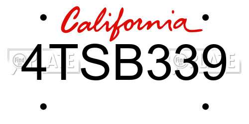 4TSB339 California License Plate