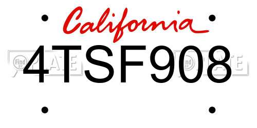 4TSF908 California License Plate