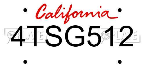 4TSG512 California License Plate