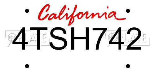 4TSH742 California License Plate