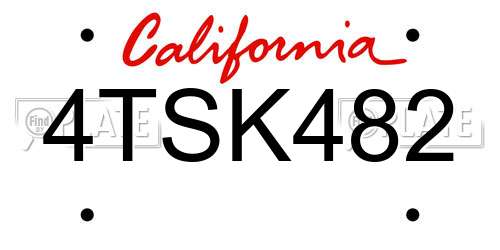 4TSK482 California License Plate