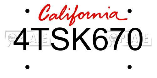 4TSK670 California License Plate