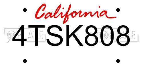 4TSK808 California License Plate