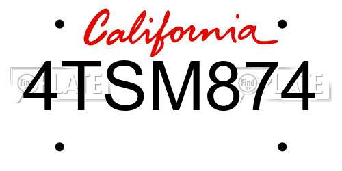 4TSM874 California License Plate