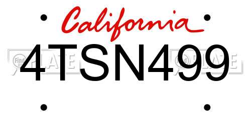 4TSN499 California License Plate