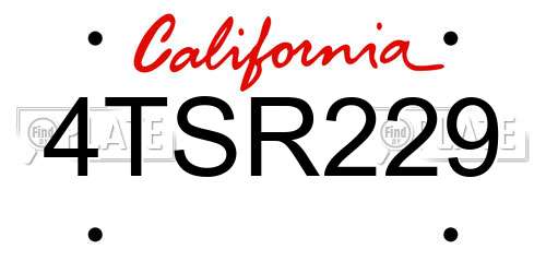 4TSR229 California License Plate