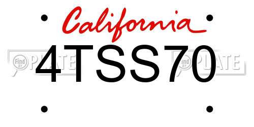 4TSS70 California License Plate