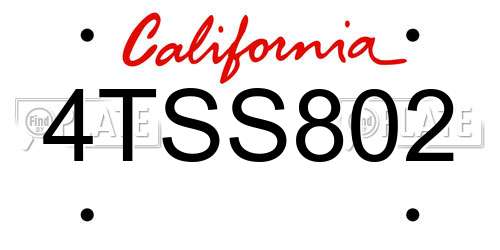 4TSS802 California License Plate