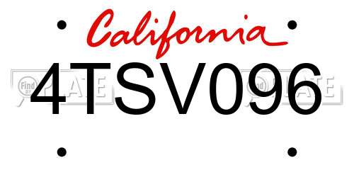 4TSV096 California License Plate