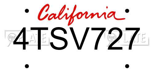4TSV727 California License Plate