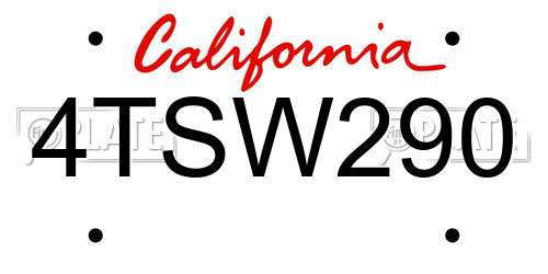 4TSW290 California License Plate