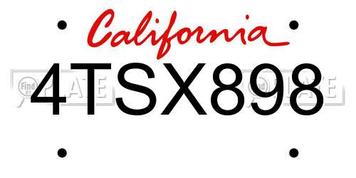 4TSX898 California License Plate