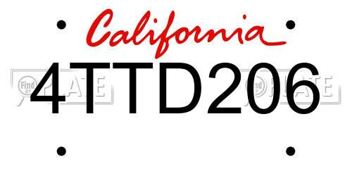 4TTD206 California License Plate
