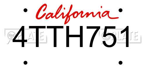 4TTH751 California License Plate
