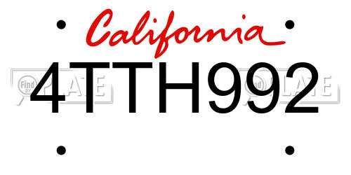 4TTH992 California License Plate