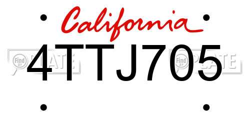 4TTJ705 California License Plate
