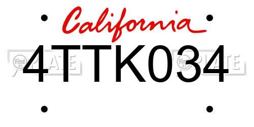 4TTK034 California License Plate