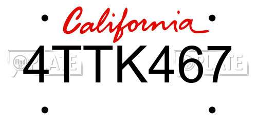 4TTK467 California License Plate