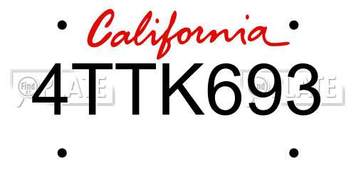 4TTK693 California License Plate