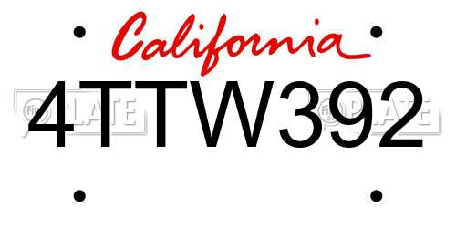 4TTW392 California License Plate