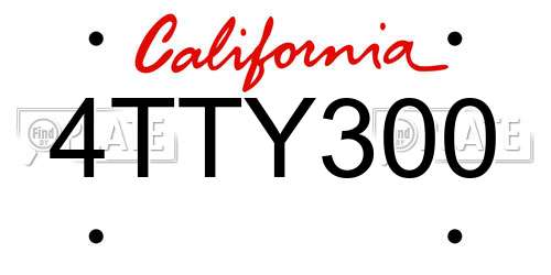 4TTY300 California License Plate