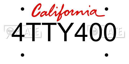 4TTY400 California License Plate