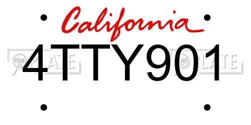 4TTY901 California License Plate