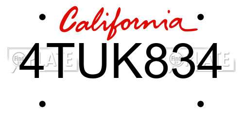 4TUK834 California License Plate