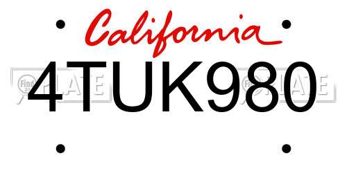 4TUK980 California License Plate