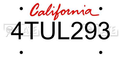 4TUL293 California License Plate