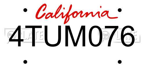 4TUM076 California License Plate
