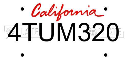 4TUM320 California License Plate