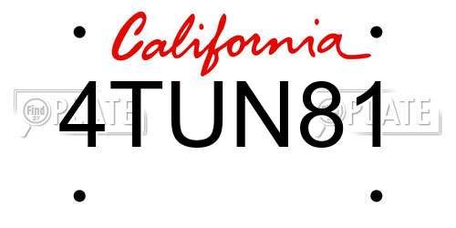 4TUN81 California License Plate