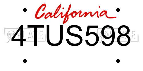 4TUS598 California License Plate