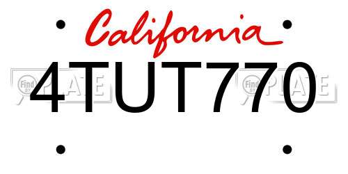 4TUT770 California License Plate