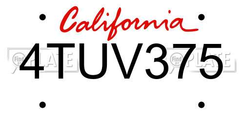 4TUV375 California License Plate