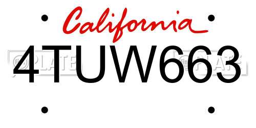 4TUW663 California License Plate