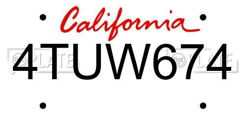 4TUW674 California License Plate