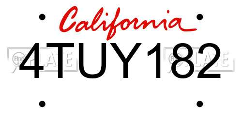 4TUY182 California License Plate