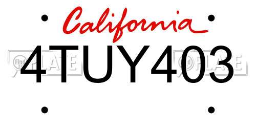 4TUY403 California License Plate