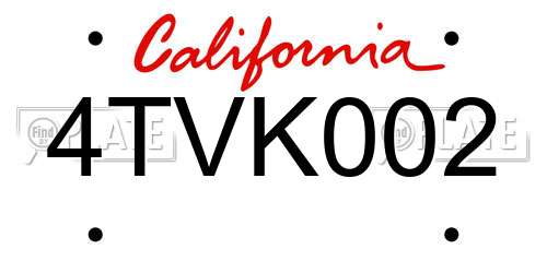 4TVK002 California License Plate
