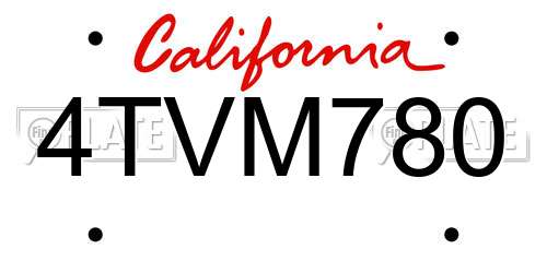 4TVM780 California License Plate