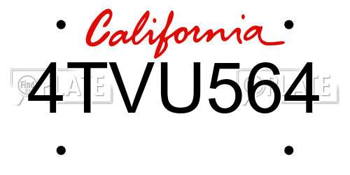 4TVU564 California License Plate