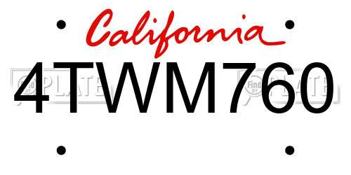 4TWM760 California License Plate