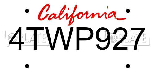4TWP927 California License Plate